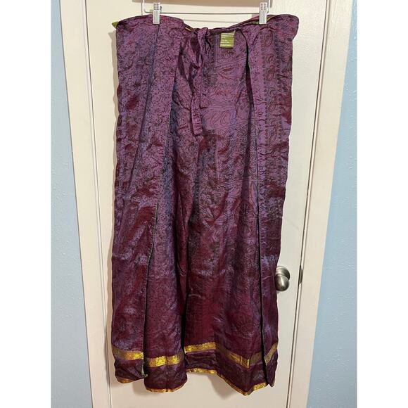 Urban Nomad Silk Wrap Tie Purple Green Reversible Harem Gypsy Pants Small-Large - Picture 1 of 11